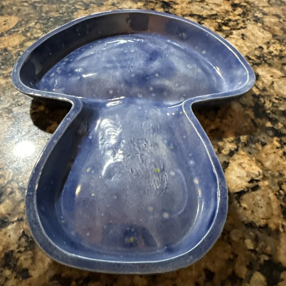 Vtg Ceramic Mushroom Blue Green Speckled Spoon Rest 7 3/4